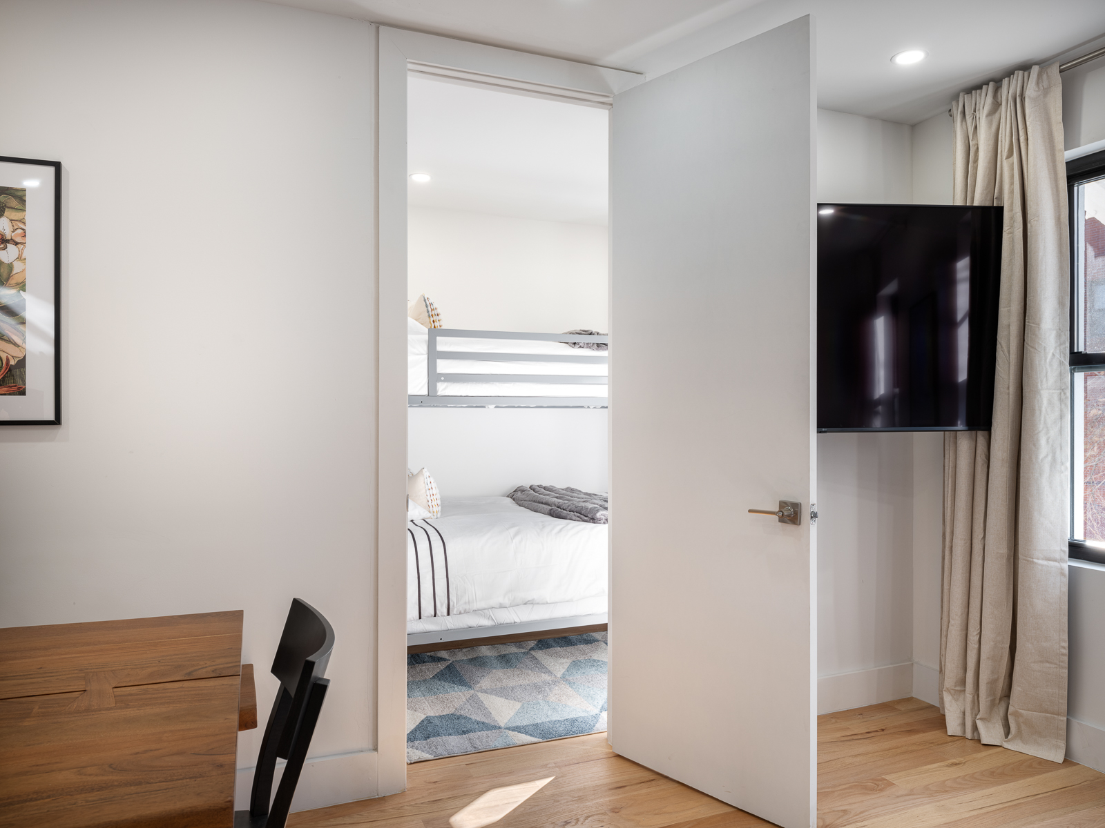 Kids bunk room with two built-in beds